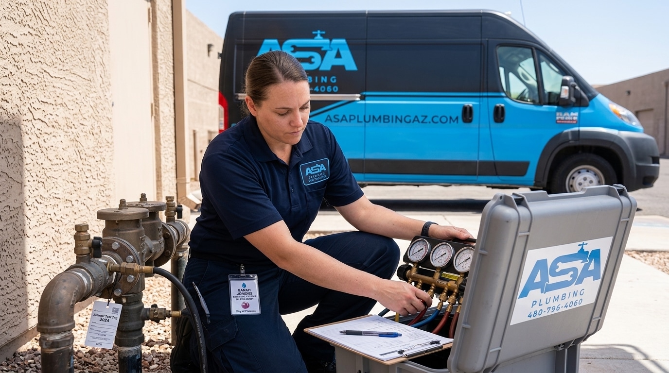 Technician Testing Backflow | ASA Plulmbing AZ Technician Testing Backflow | ASA Plulmbing AZ